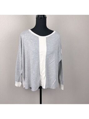 Nvelop Sweater Long Sleeve Crewneck Gray/White Colorblock Stripe Cotton Top L